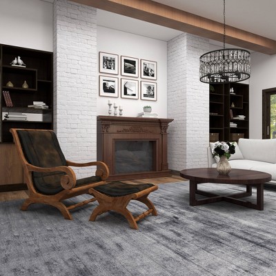 Traditional Dark Brown Leather Accent Chair and Ottoman Set