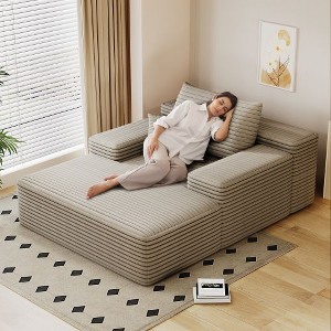 Kumasinova Oversized Deep Seat Chaise Lounge Sofa Indoor, Oversized Upholstered Sofa Bed, Corduroy Sleeper Couch Reading Chairs, Faux Fur Cloud Couch - 1 of 4