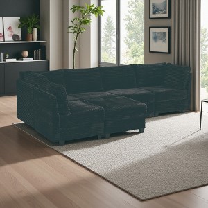 Corduroy U-Shaped Modular Sectional Sofa with Storage & Ottoman - 1 of 4