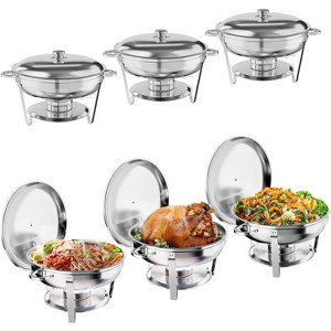 TackView Chafing Dishes for Buffet with Lid, 5QT Round Chafing Dishes Buffet Set w/Lid Holder with Spoon and Tweezers for Parties, Sliver - 1 of 4