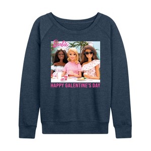 Women's - Barbie - Valentine's Day Lightweight French Terry Wide Neck Long Sleeve Shirt - 1 of 4