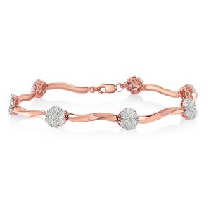 Haus of Brilliance 10k Rose Gold Over Silver 1.0 cttw Diamond Floral Link Bracelet - 1 of 4