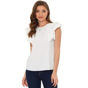 Allegra K Women's Ruffle Round Neck Cap Sleeve Tops - 1 of 4