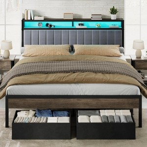 AMERLIFE king Upholstered Platform Bed Frame with LED Lights and ...