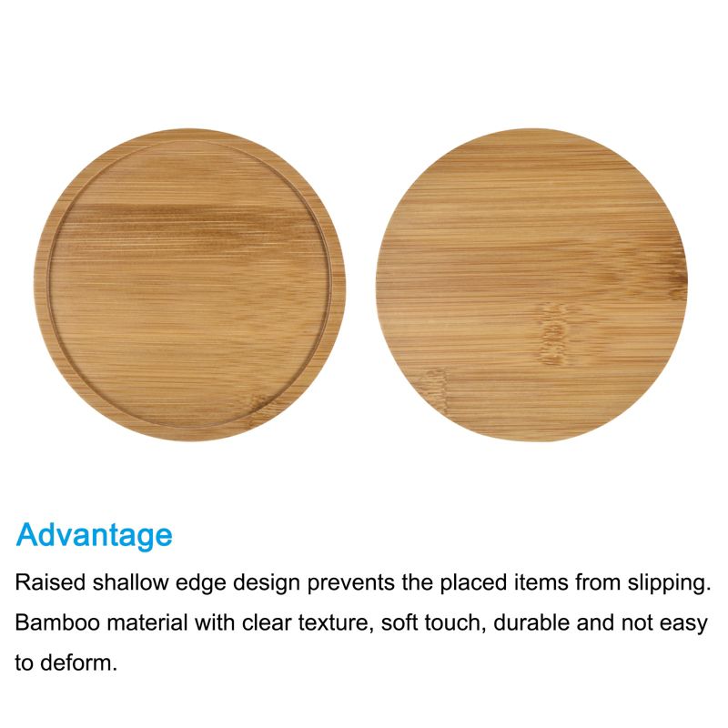 Unique Bargains Indoors Bamboo Round Plant Pot Saucers Flower Drip Tray Wood Color 6 Pcs, 4 of 6