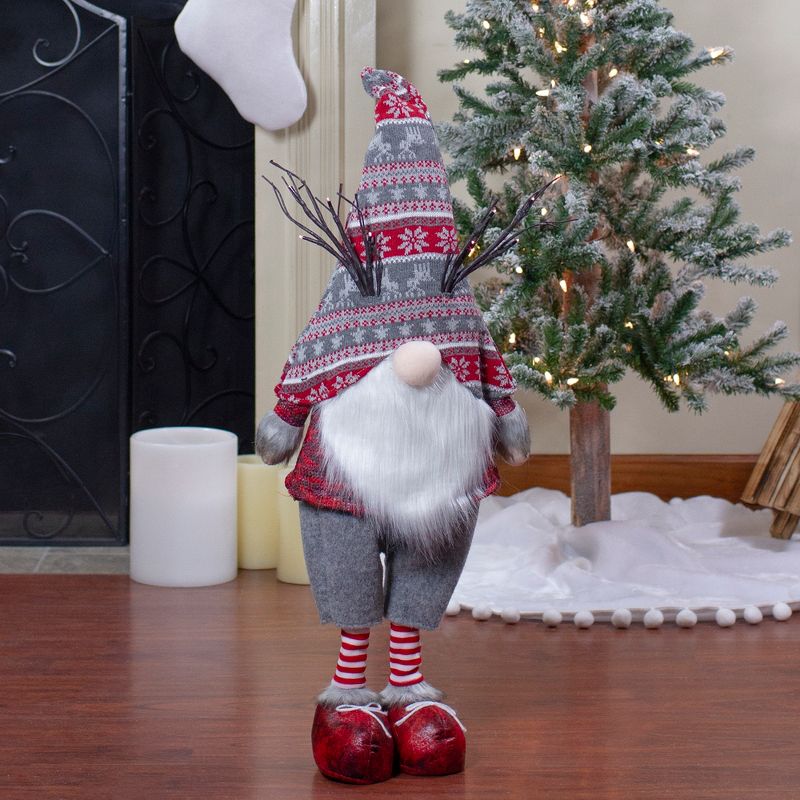 Northlight 30" Red and Gray Nordic Hat Standing Christmas Gnome with LED Antlers, 2 of 6