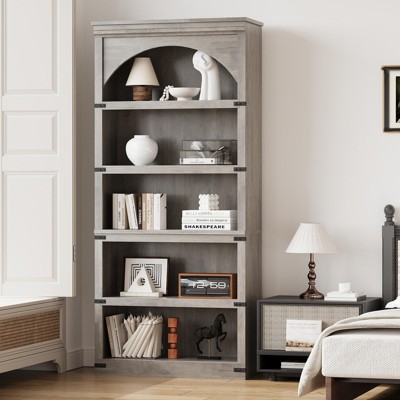 5-Shelf Arched Bookcase, 68.7" Tall Farmhouse Bookshelf with Curved Design, Wooden Storage Rack for Home Office, Living Room