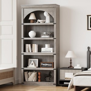 5-Shelf Arched Bookcase, 68.7" Tall Farmhouse Bookshelf with Curved Design, Wooden Storage Rack for Home Office, Living Room - 1 of 4
