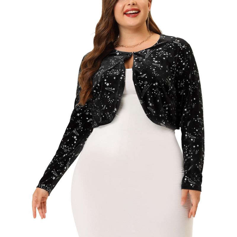 Agnes Orinda Women's Plus Size Glitter Star Print Velvet Open Front Cropped Shrugs, 2 of 6