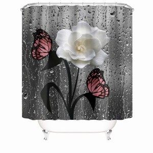 White Flowers And Butterflies Shower Curtains for Bathroom Waterproof Fabric Bath Curtain Durable Soft Stylish Bathroom Decor 72x72 Inch - 1 of 1