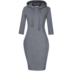 Coolmee Women's Casual Pocket Slim Pullover Maxi Hoodie Dress - 1 of 4