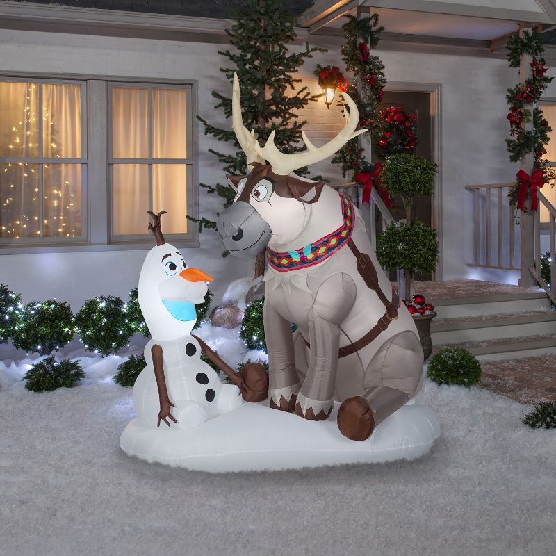 Gemmy Christmas Airblown Inflatable Olaf and Sven w/LEDs Scene Disney , 7 ft Tall, Multicolored, 2 of 4
