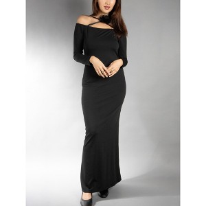 Jess by Meiko Women's Flower Embellishment Bodycon Off Shoulder Maxi Dress - 1 of 4