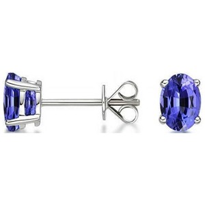 RMZ GOLD NYC 925 Sterling Silver 2.00ct Genuine Tanzanite Oval Stud Earrings – Unisex - 1 of 4