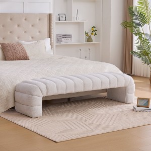 NicBex Upholstered Armless Pouf Ottoman Bench, Channel Tufted Couch Daybed Chaise, Chenille Ottoman Foot Stool for Living Room - 1 of 4