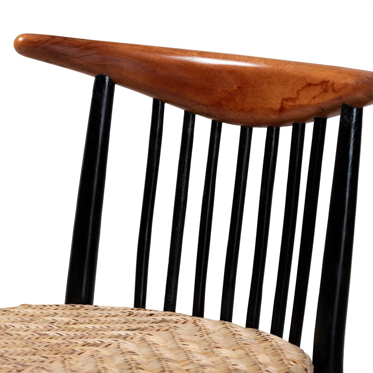 bali & pari Parthenia Mid-Century Modern Two-Tone Black and Walnut Brown Finished Mahogany Wood and Natural Rattan Dining Chair - thumbnail 6