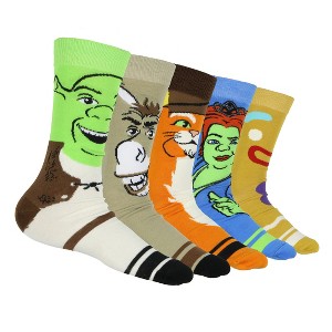 Dreamworks Shrek Socks Men's Character Face Designs 5-Pack Adult Mid-Calf Crew Socks Multicolored - 1 of 4
