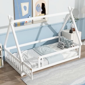 Whisen Full Tent-shaped Floor Bed with Guardrails & Door - 1 of 4