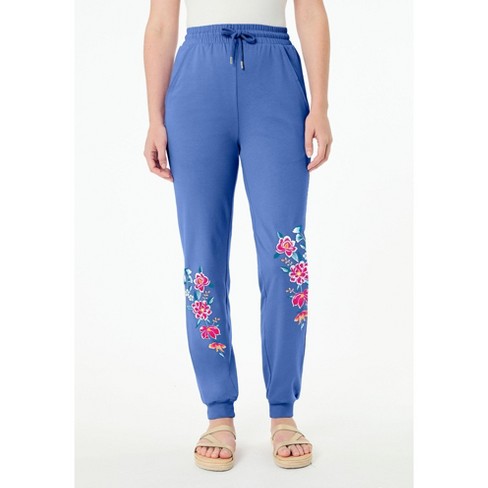 Roaman's Women's Plus Size Embroidered French Terry Jogger - image 1 of 2