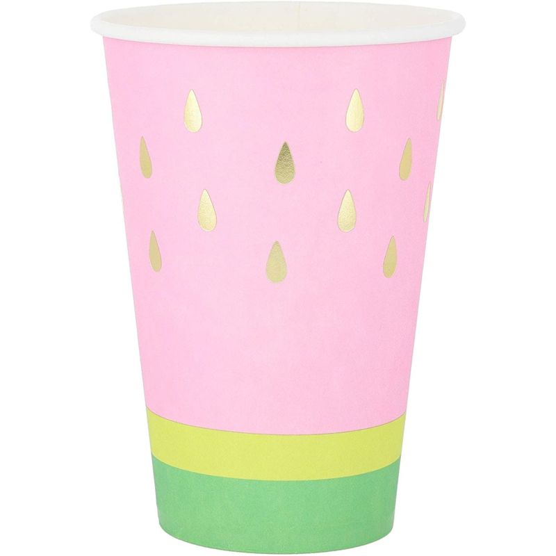 Blue Panda 50 Pack Watermelon Paper Cups with Gold Foil for Summer Party Supplies (12 oz), 3 of 5