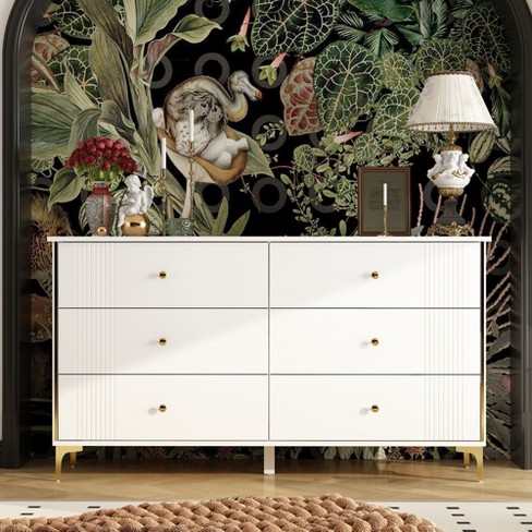 Famapy White Modern 6 Drawers Dresser With Metal Legs - image 1 of 4