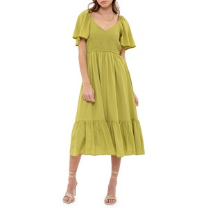 August Sky Women's Short Flounce Sleeves Midi Dress - 1 of 4