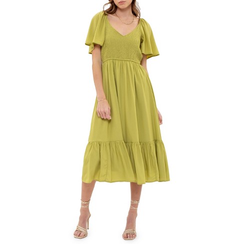 August Sky Women's Short Flounce Sleeves Midi Dres - Kiwi Large : Target