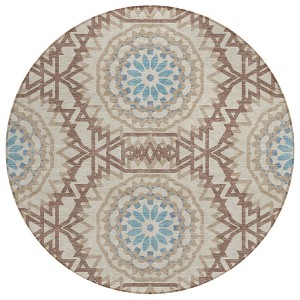 Khaki Brown And Taupe Floral Medallion Washable Indoor Outdoor Area Rug - 1 of 4