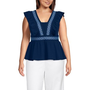 Lands' End Women's Lightweight Jersey Ruffle Peplum Top - 1 of 3