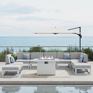 LayinSun 10-Piece Large Outdoor Modular L-Shaped Sectional Set with Propane Fire Pit Table - 1 of 4