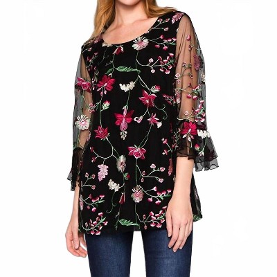 Women's Snapdragon Floral Embroidered Top - SEE AND BE SEEN