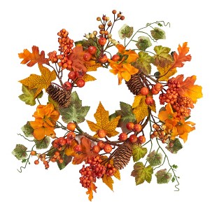 Nearly Natural 6.5-in Autumn Hydrangea and Pinecones Artificial Wreath (Set of 2) - 1 of 2