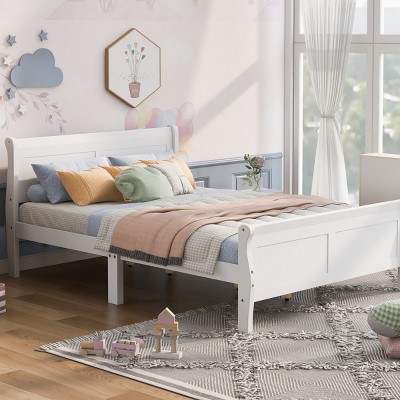 ALEXOUN Classic Style Queen Size Wood Platform Bed with Headboard and Footboard & Wood Slat Support and Solid Wood Legs, No Box Spring Needed (White)