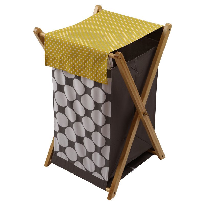 Bacati - Dots/Pin Stripes Gray/Yellow Laundry Hamper with Wooden Frame, 1 of 6