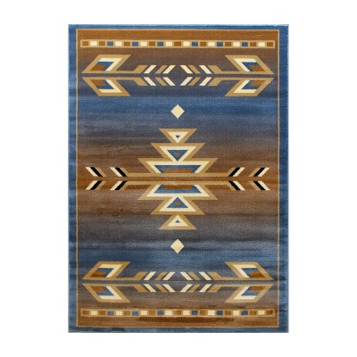 Emma and Oliver Olefin Accent Rug with Southwestern Geometric Arrow Design and Natural Jute Backing