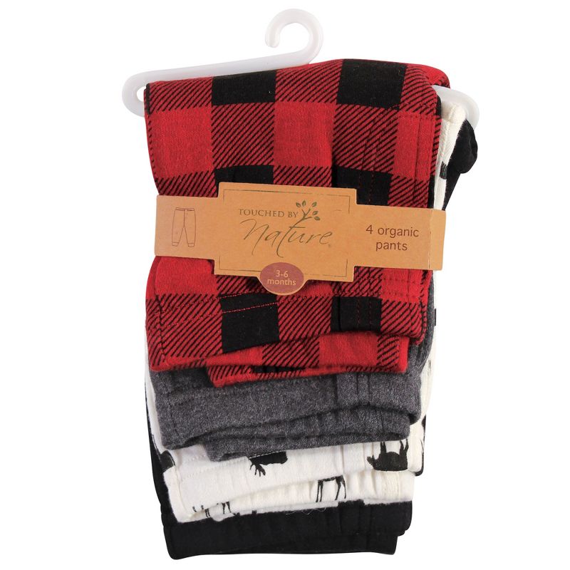 Touched by Nature Baby and Toddler Boy Organic Cotton Pants 4pk, Buffalo Plaid Moose, 3 of 8