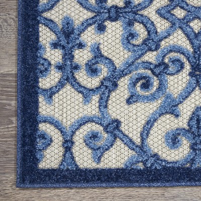 Aloha Contemporary Scroll 5'3" Round Blue/Grey Outdoor Rug