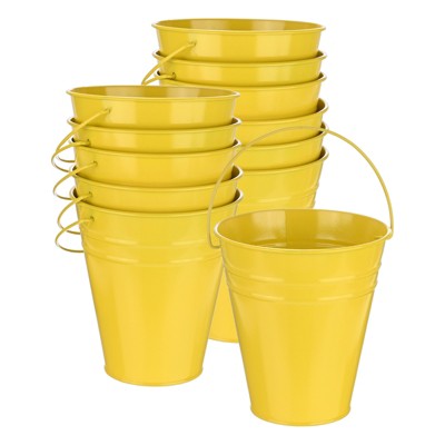 Unique Bargains Galvanized Yellow Decorative Rustic Metal Bucket 4.7 x 5.1 Inch 12 Pcs