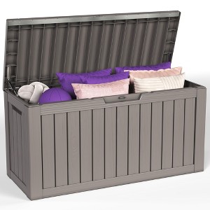 Sersper 85 Gallon Resin Outdoor Storage Box for Patio Furniture Cushions, Pool Toys, and Garden Tools with Handles, Brown - 1 of 4