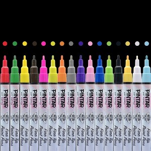 PINTAR Premium Acrylic Paint Pens - 1mm Fine Tip Pens For Rock Painting, Ceramic, Glass, Wood, Craft Supplies, DIY Project (16 colors) - 1 of 4