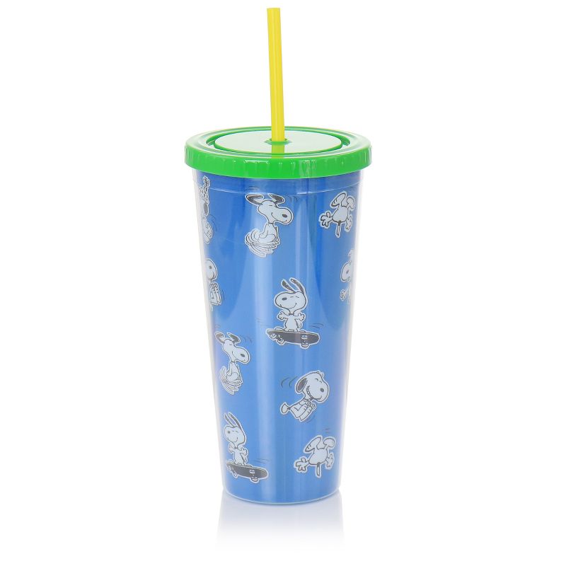 Gibson Peanuts 70th Anniversary 4 Piece Plastic 23.6oz Tumbler set with Lid and Straw in Assorted Colors, 3 of 9