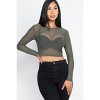Slickblue Women's Sheer Mesh Long Sleeve Crop Top, Fitted See-Through Layering Shirt, Black/Fuchsia/Olive, Size S-L - 3 of 4