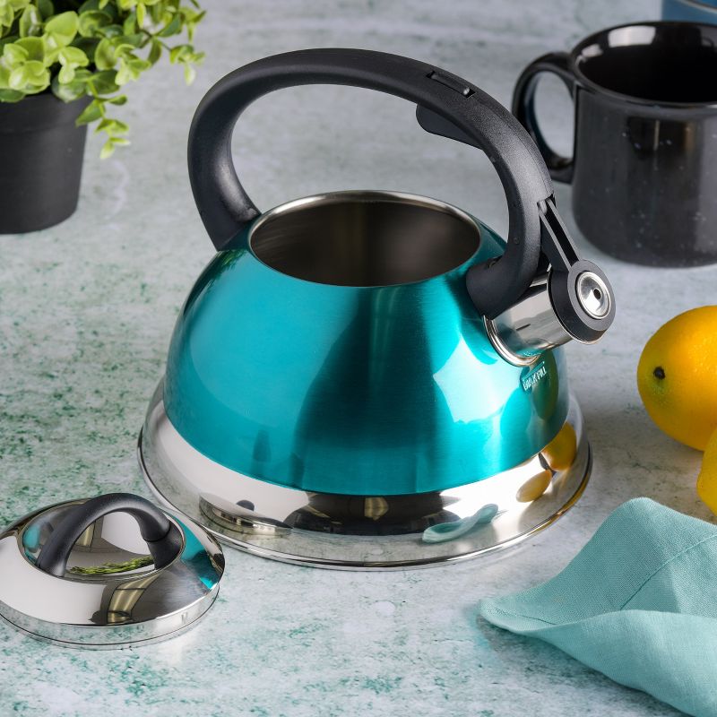 Mr. Coffee Flintshire 1.75 Quart Whistling Stovetop Tea Kettle in Turquoise, 2 of 9