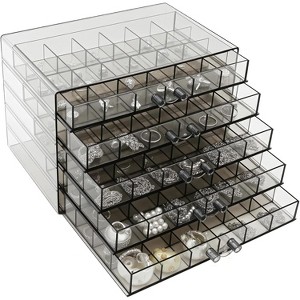 5-Drawer Acrylic Jewelry Organizer with 120 Grids, Clear Grey Storage Box for Earrings, Rings, Bracelets and Necklaces - 1 of 4