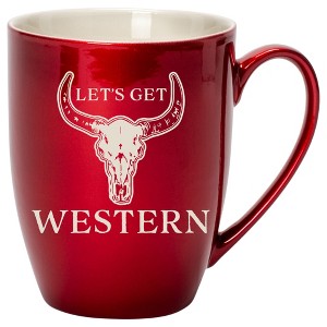 100 North Bull Skull 10 Ounce Cardinal Red Metallic Finish, Comfortably Fits Your Hands, New Bone China Coffee Tea Cup Mug, Let's Get Western - 1 of 1