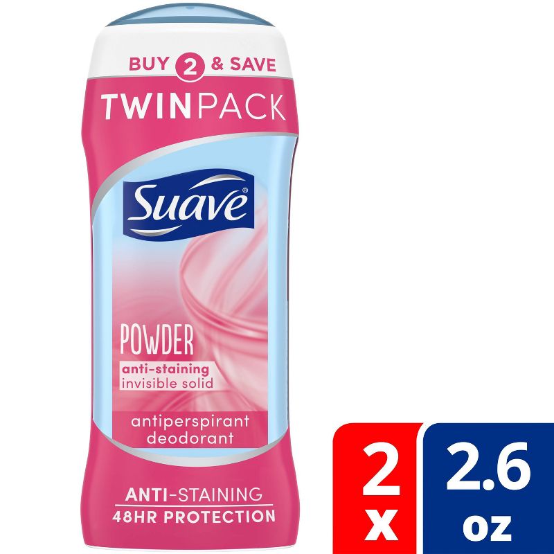 Suave Powder Anti-Staining 48-Hour Antiperspirant &#38; Deodorant Stick - 2.6oz/2pk, 1 of 9