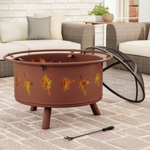 Nature Spring Round Outdoor Fire Pit With Leaf Cutout Design - 32", Rugged Rust - 1 of 4