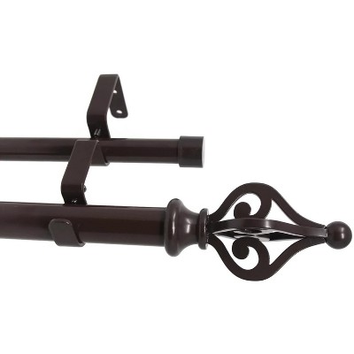 Urbanest Classic Forged Iron Fleur De Lis Curtain Rod Set - Adjustable Bronze Window Drapery Rod 48-84 Inches