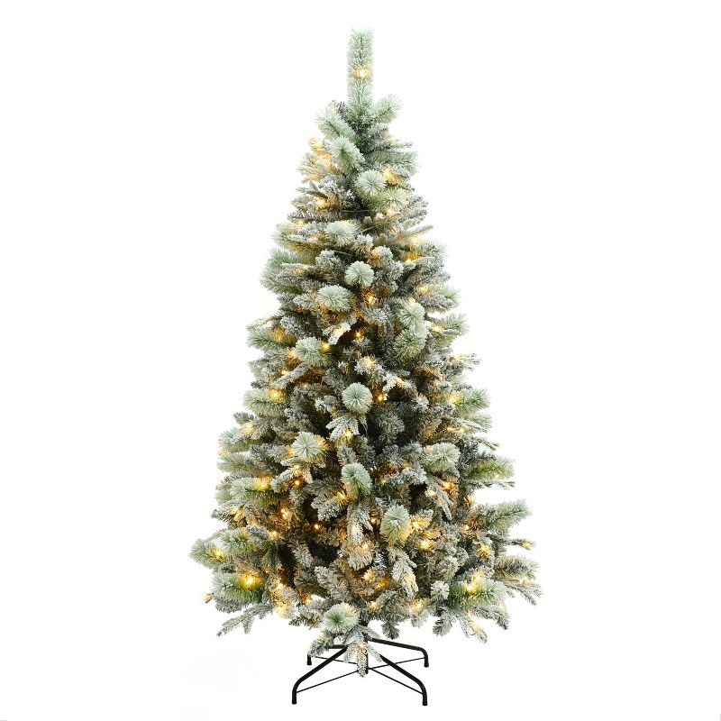 LuxenHome 6' Pre-Lit Full Artificial Snow-Flocked Christmas Tree Green, 2 of 16