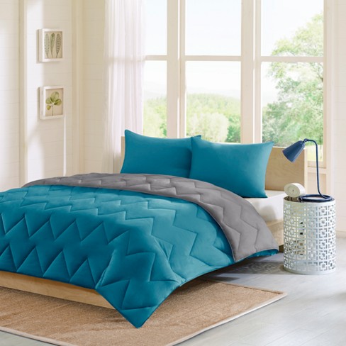 Teal Gray Penny Reversible Down Alternative Comforter Set Full Queen 3pc Target